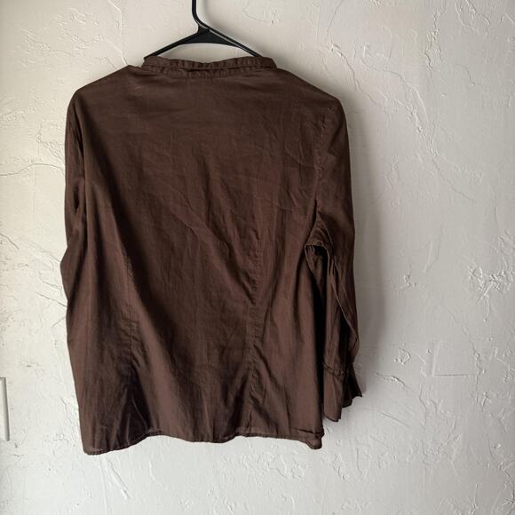 No Boundaries Shirt Y2k Peasant L Brown Fudge Ruffle Button Blouse Top Cottage - Picture 7 of 7